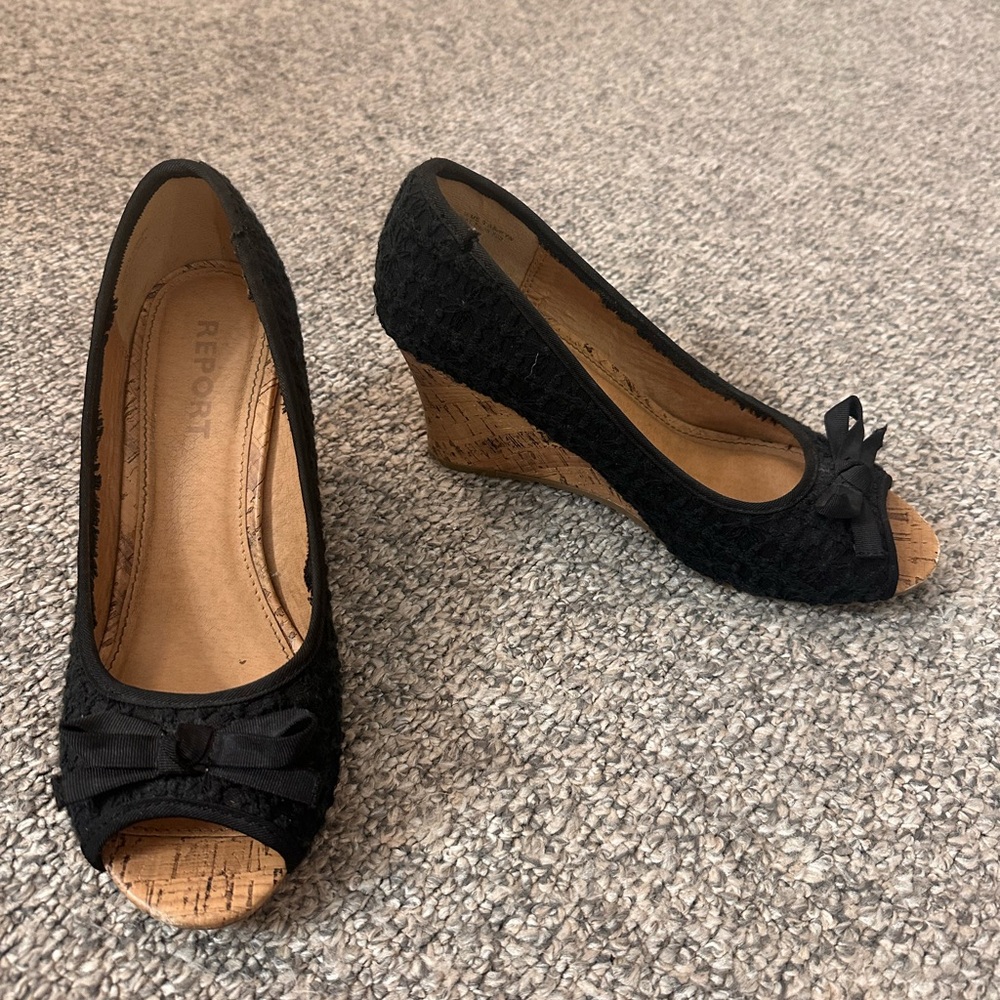 Report Black Lace Peep Toe Heels